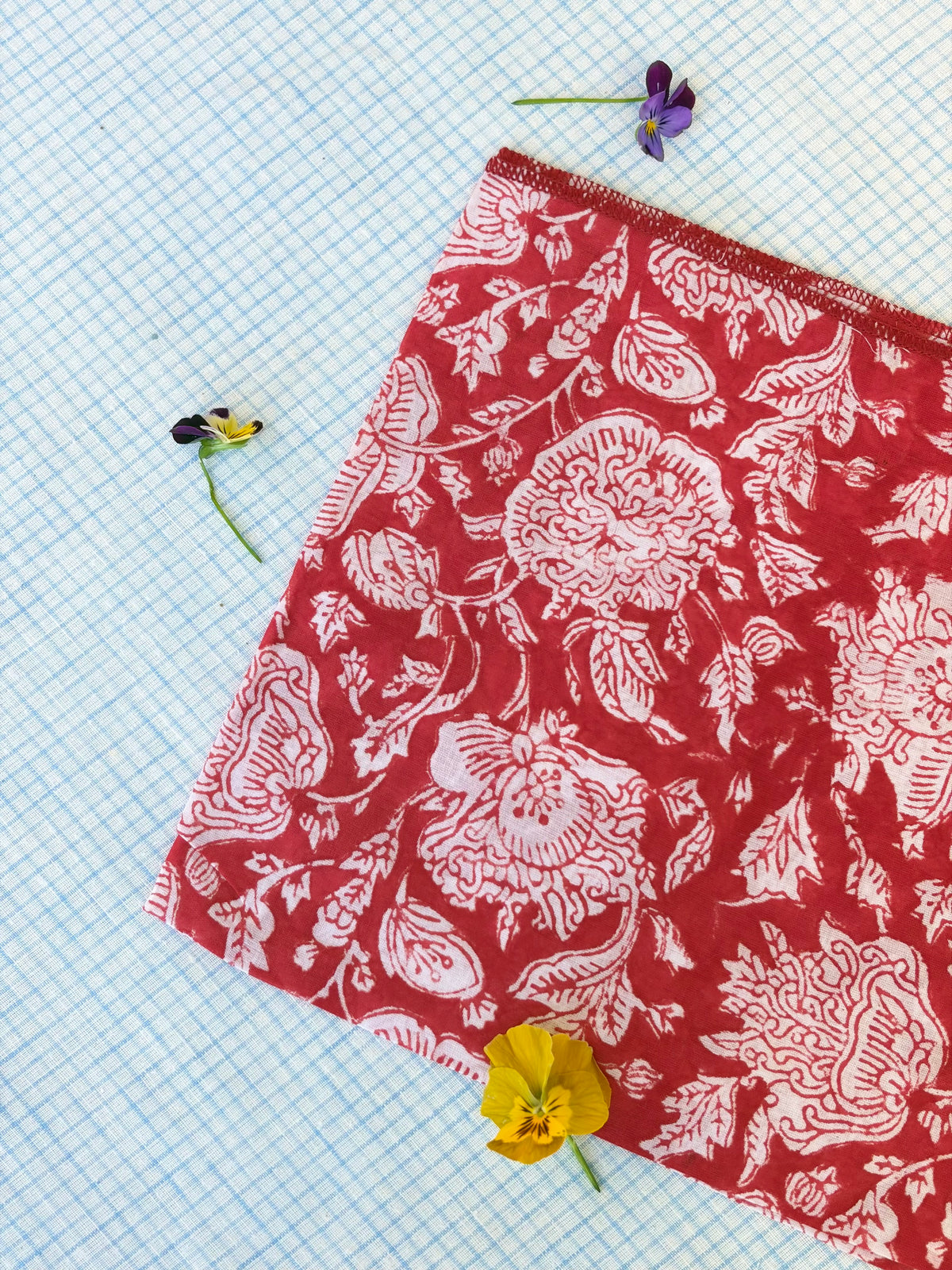 Hand Block-Printed Cotton Head Scarf - Red floral