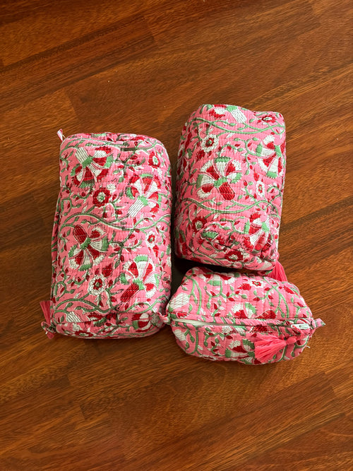 Quilted Pouch Set - Pink