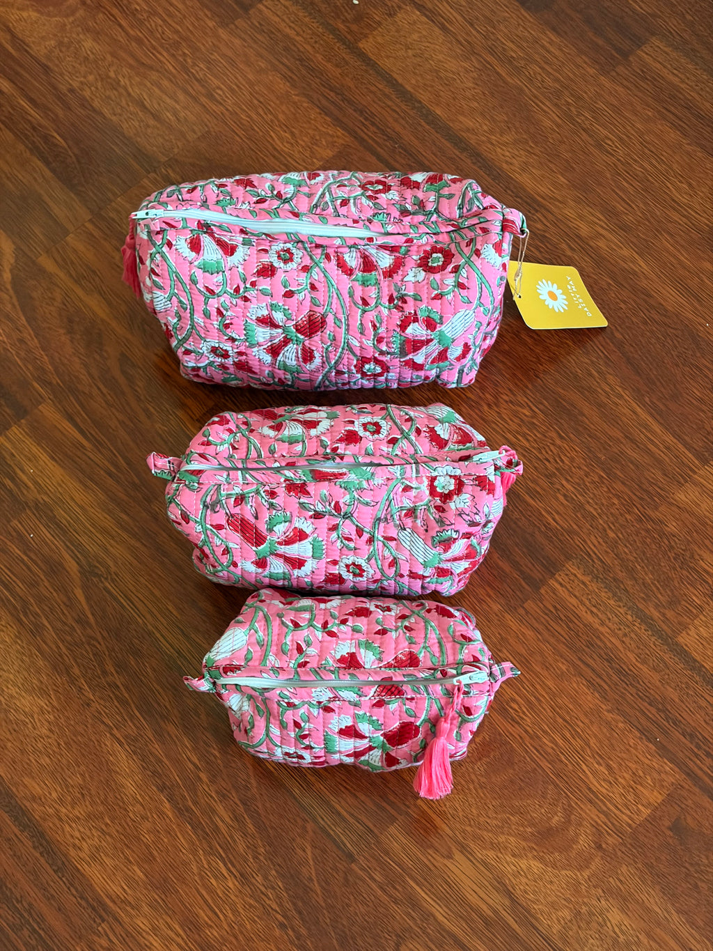 Quilted Pouch Set - Pink