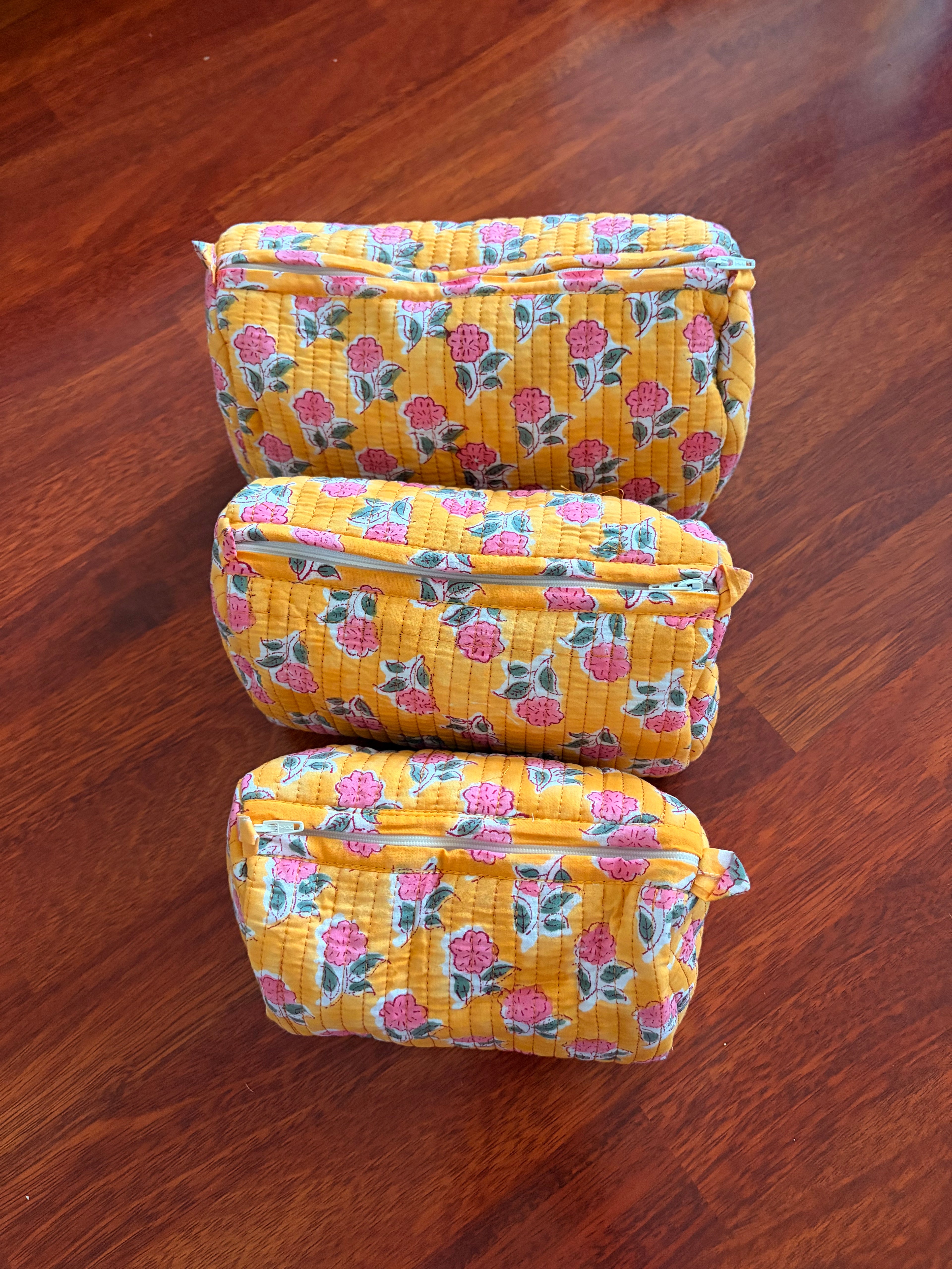 Quilted Pouch Set - Yellow