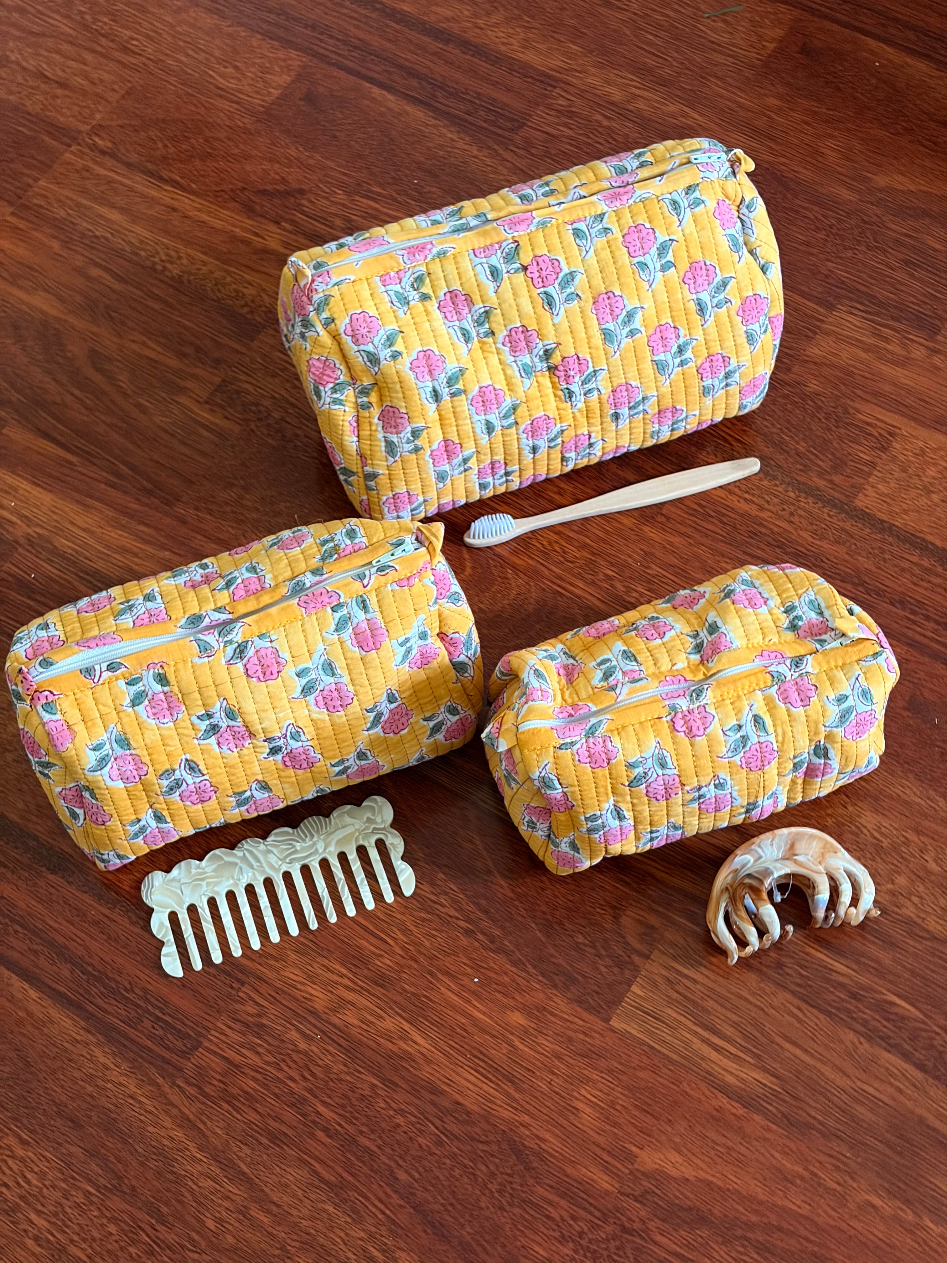 Quilted Pouch Set - Yellow