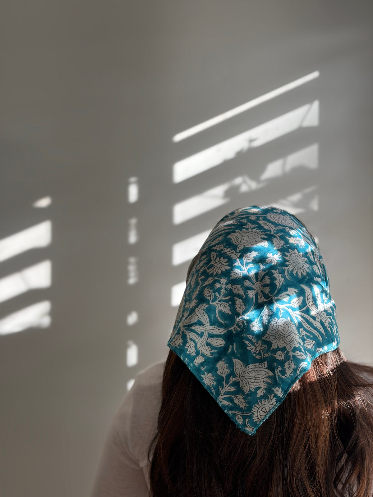 Hand Block-Printed Cotton Head Scarf - Blue Floral