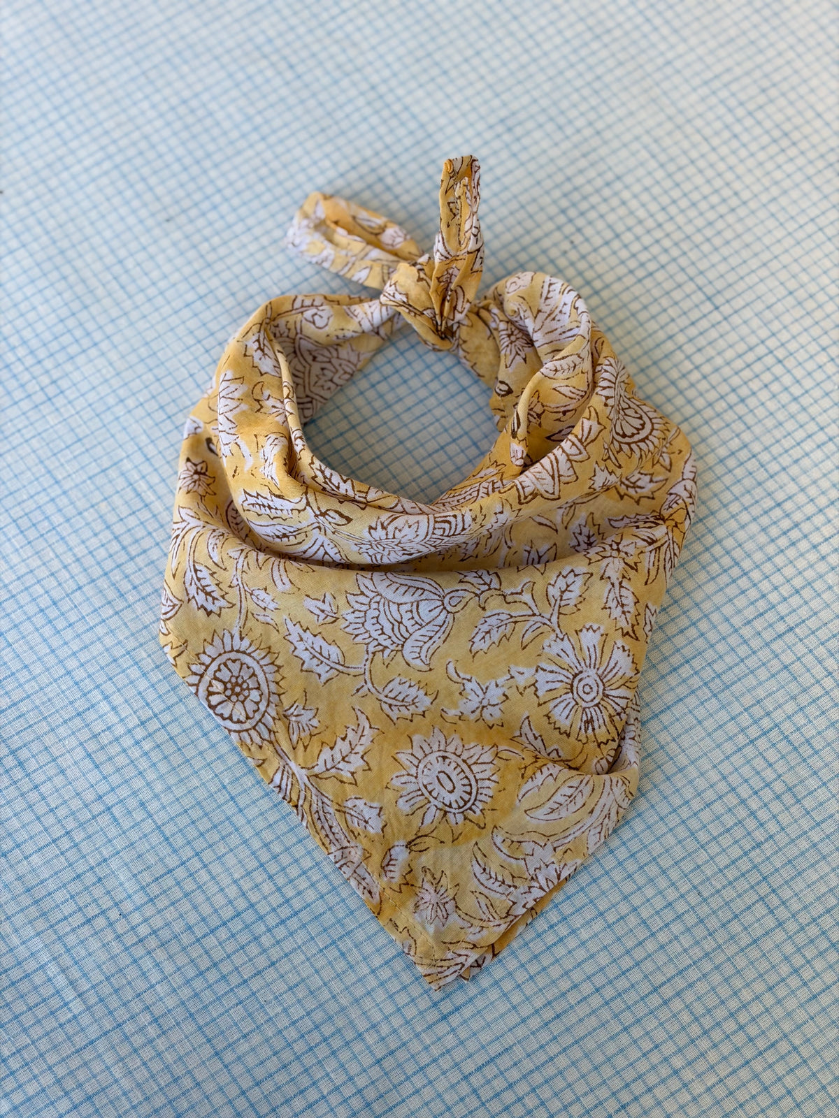 Hand Block-Printed Cotton Head Scarf - Yellow Floral