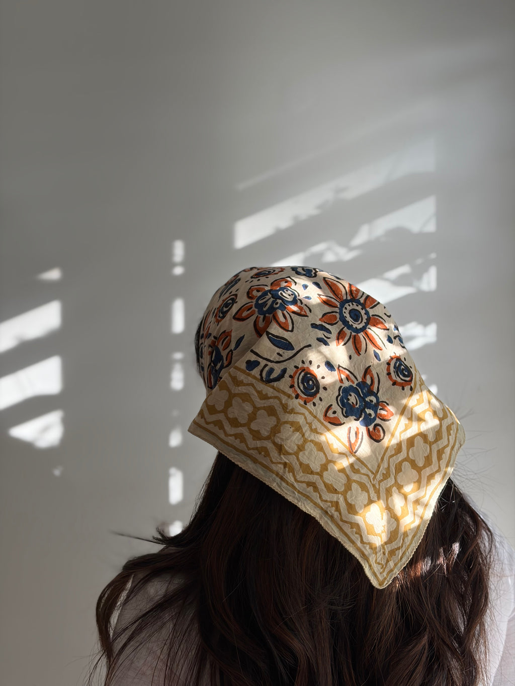 Hand Block-Printed Cotton Head Scarf - Marigold