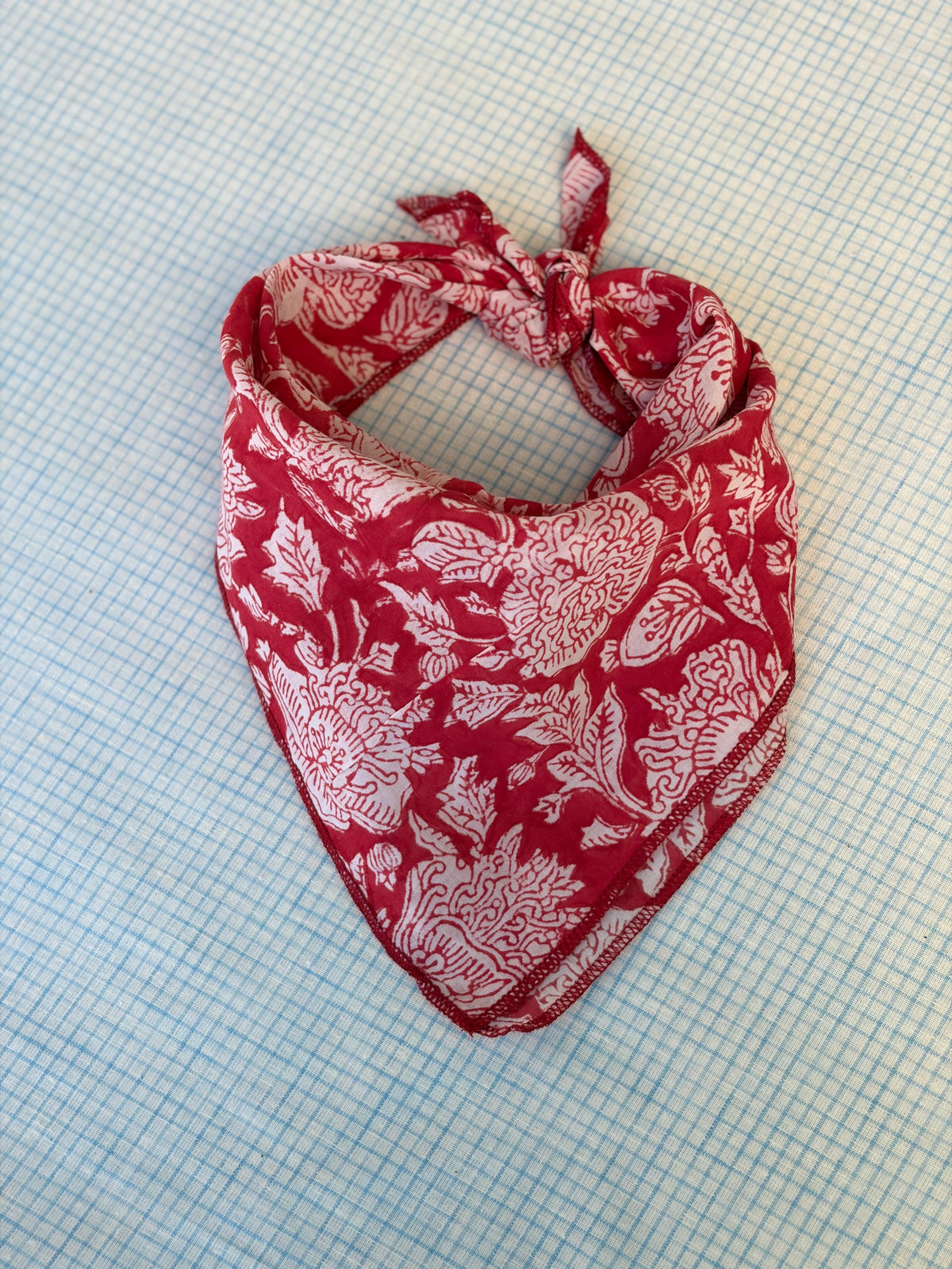 Hand Block-Printed Cotton Head Scarf - Red floral