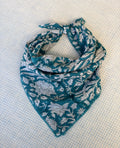Hand Block-Printed Cotton Head Scarf - Blue Floral