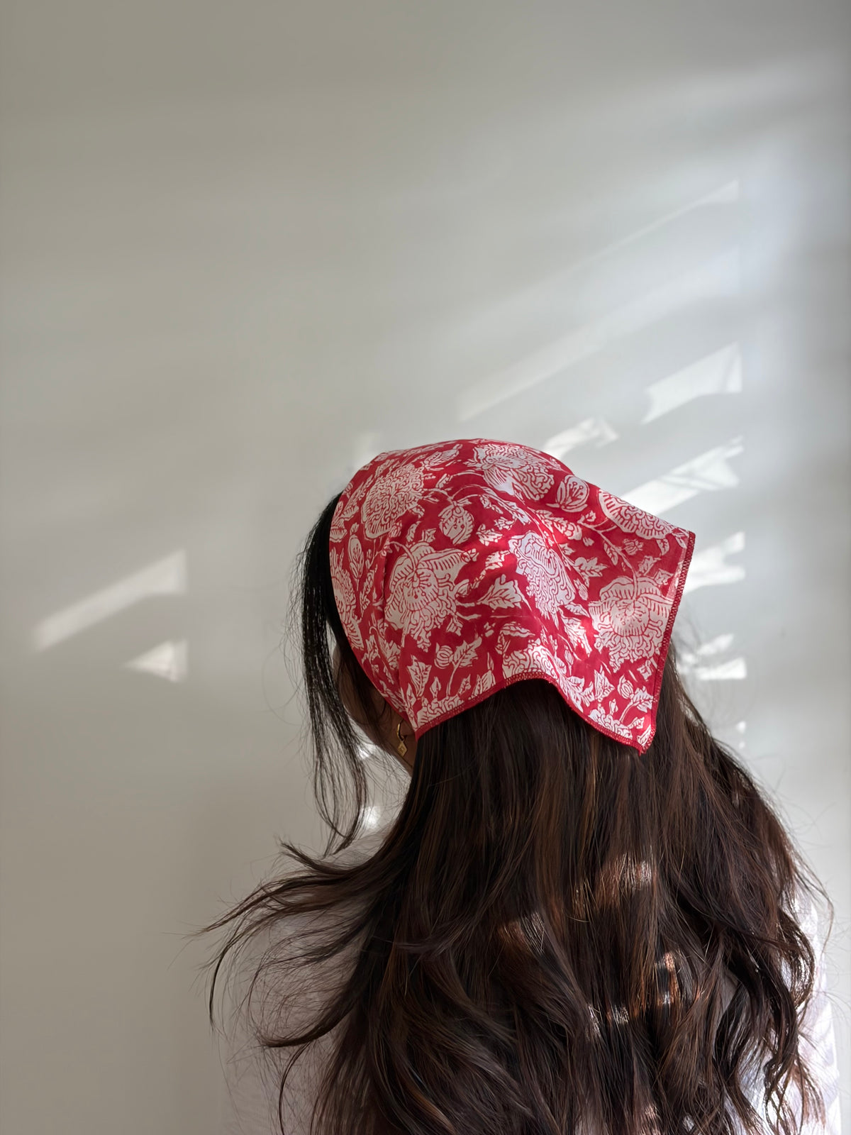 Hand Block-Printed Cotton Head Scarf - Red floral