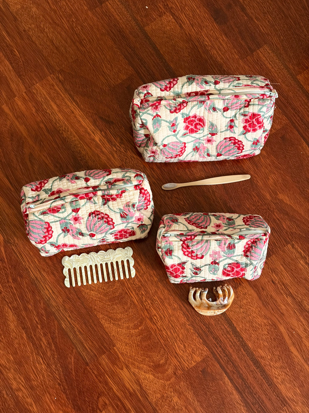 Quilted Pouch Set - Beige