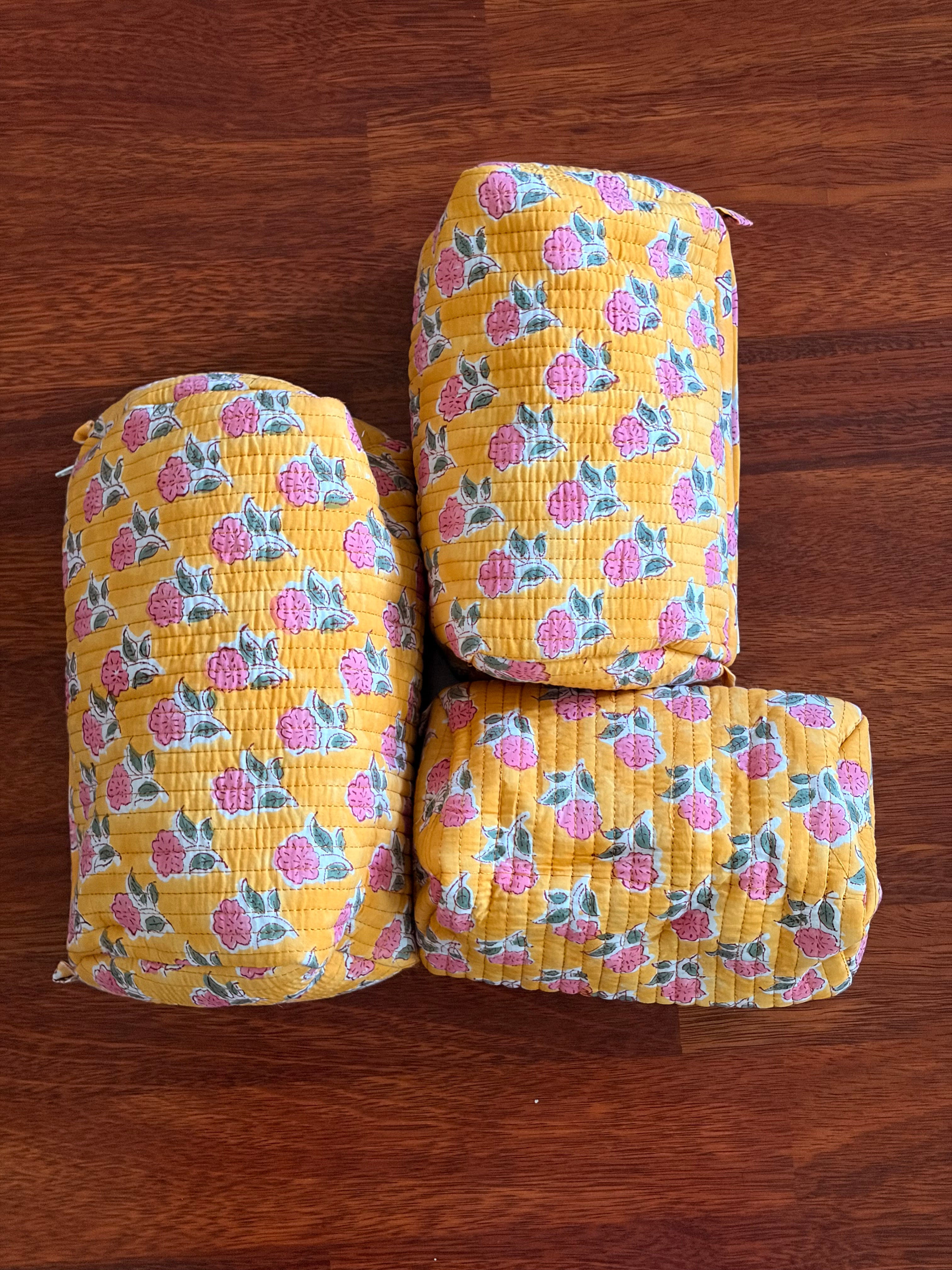 Quilted Pouch Set - Yellow