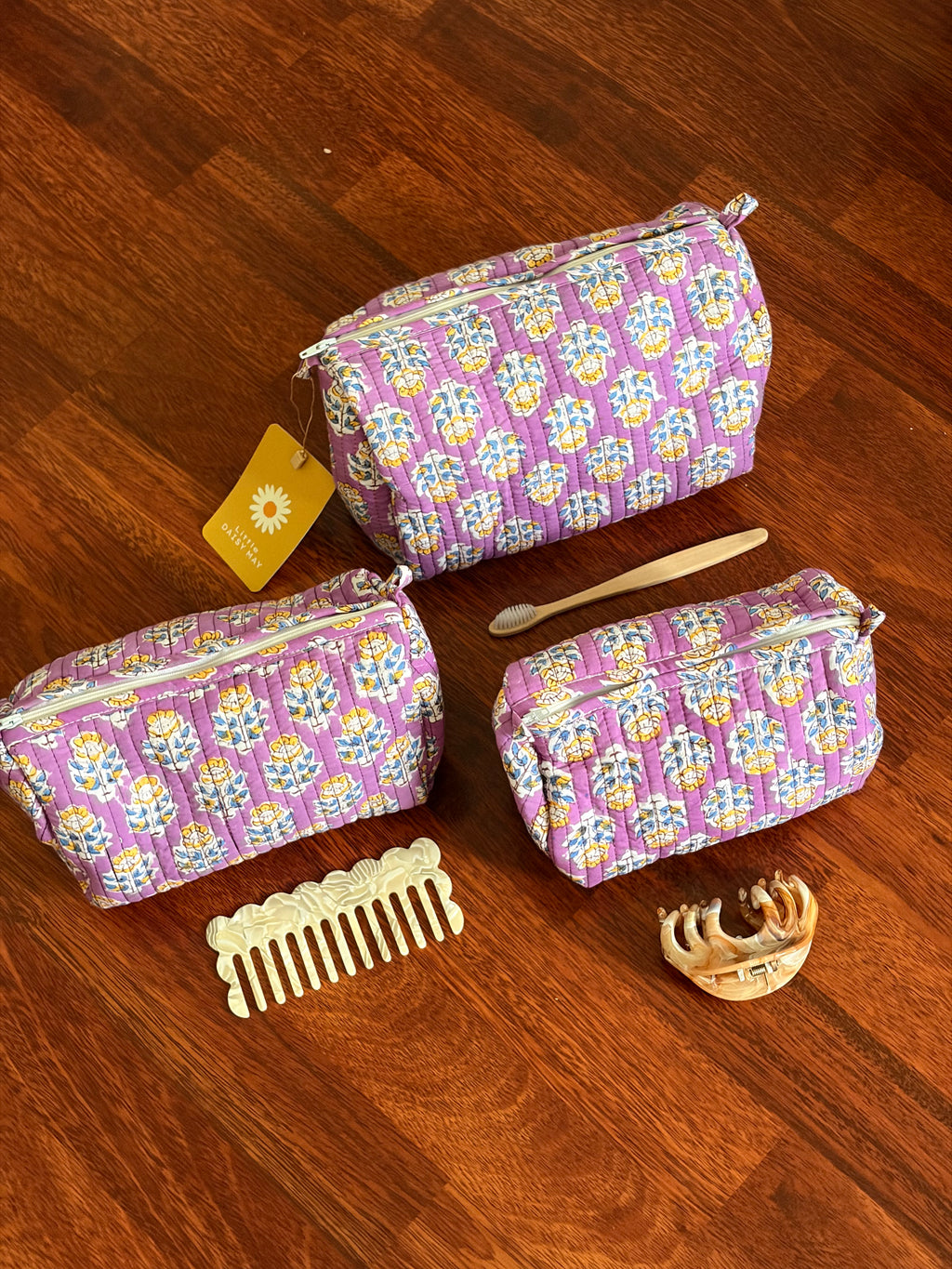 Quilted Pouch Set - Lilac