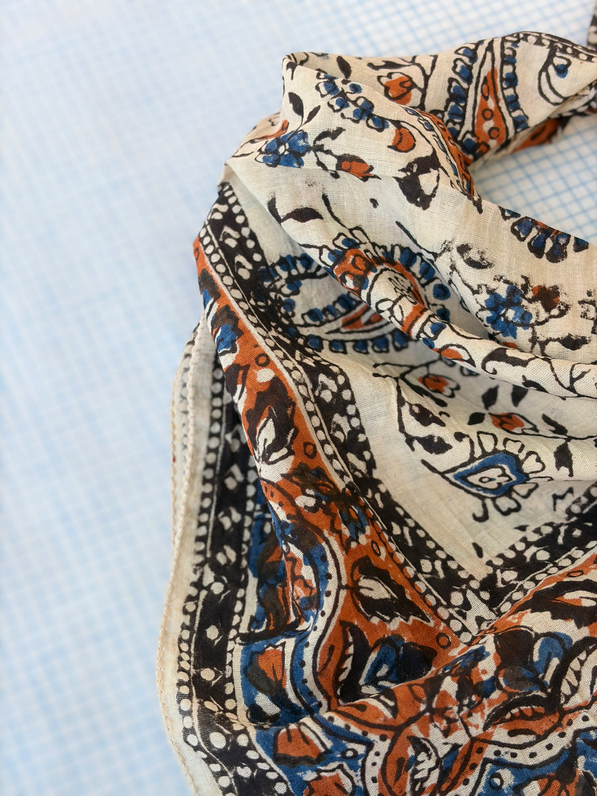 Hand Block-Printed Cotton Head Scarf - Paisley