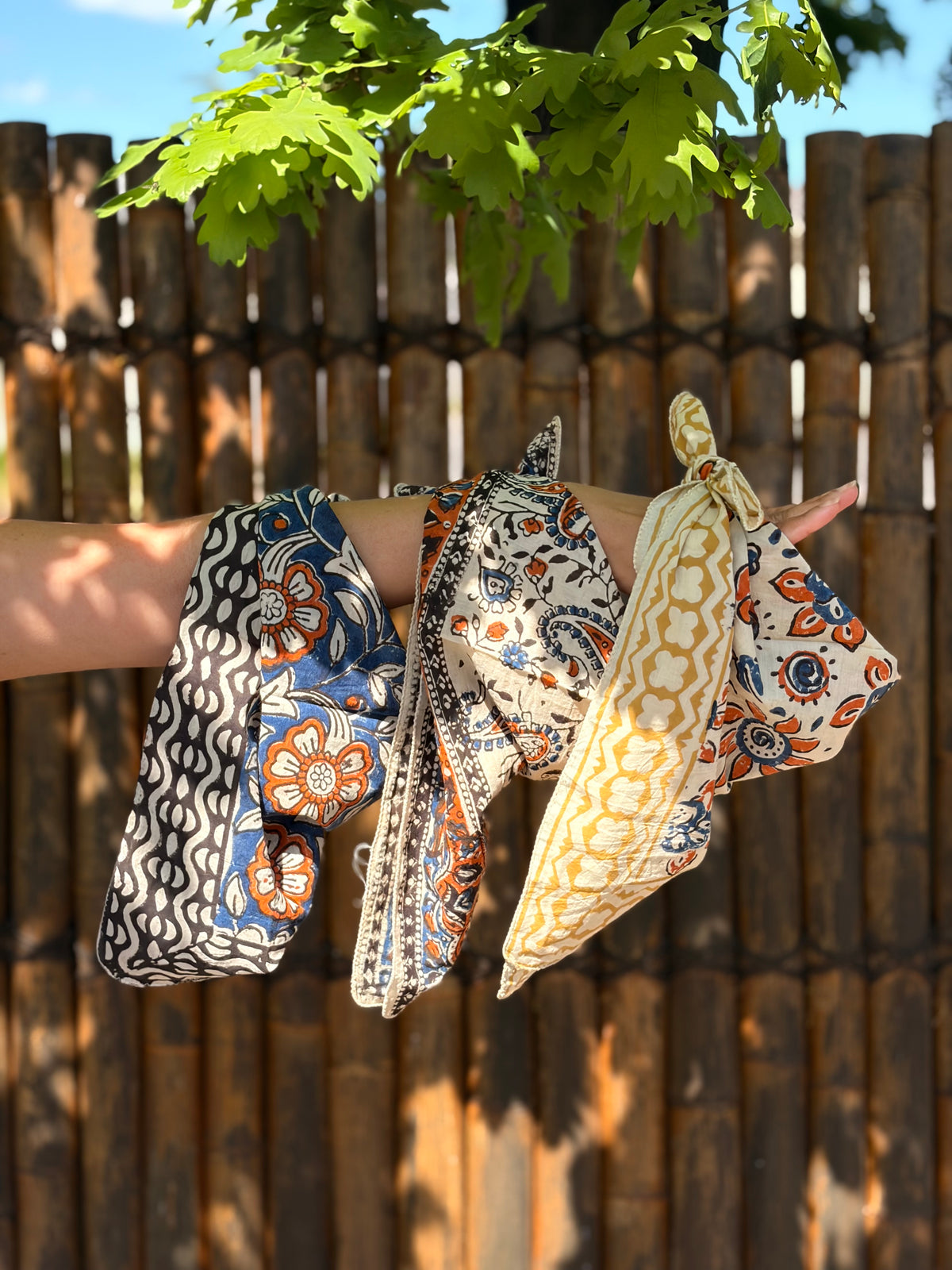 Hand Block-Printed Cotton Head Scarf - Marigold