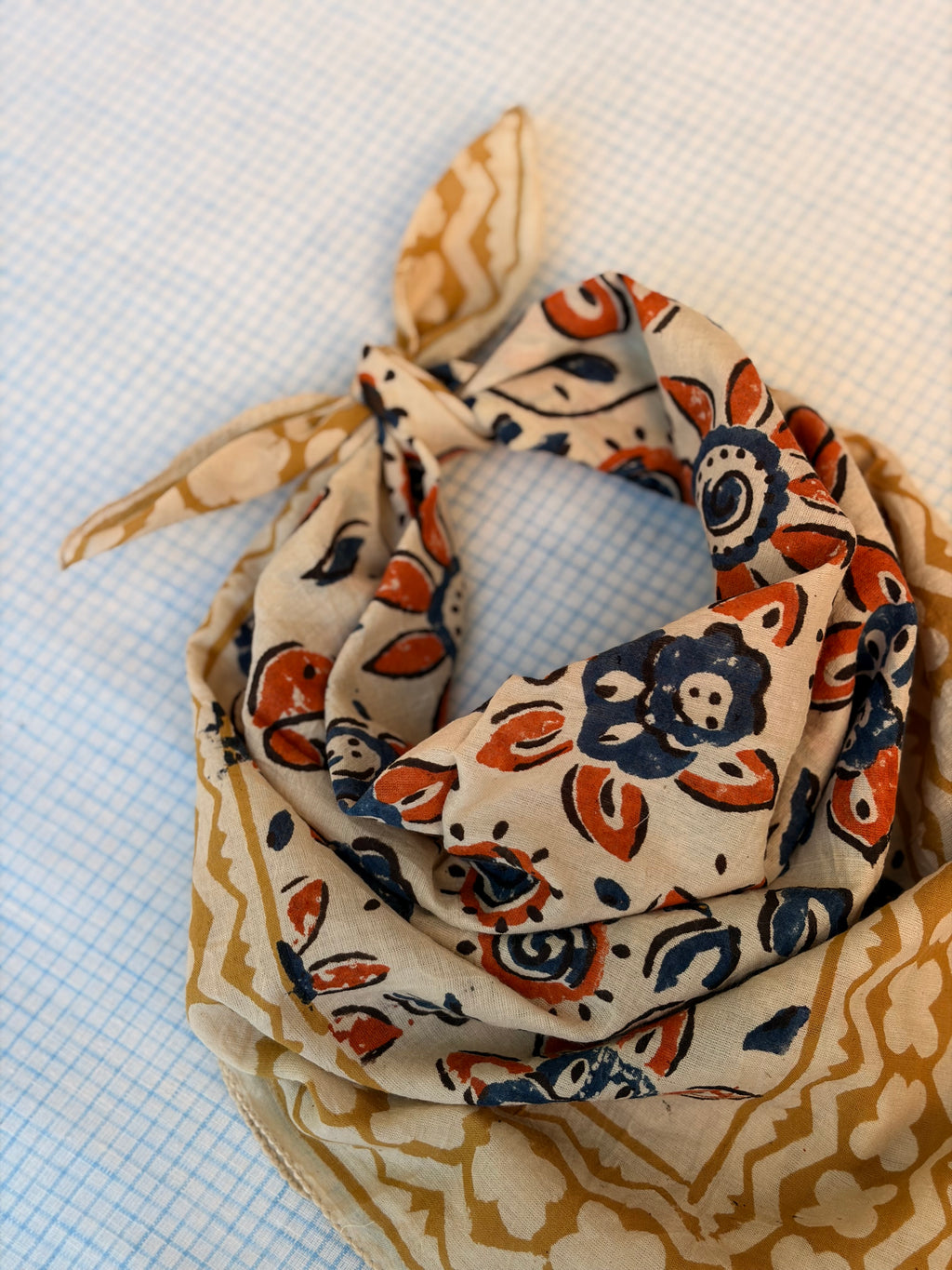 Hand Block-Printed Cotton Head Scarf - Marigold