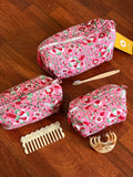 Quilted Pouch Set - Pink